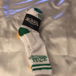 Von Dutch 3 Pair White Crew Socks Yellow, Green & Pink Logo OS NWT